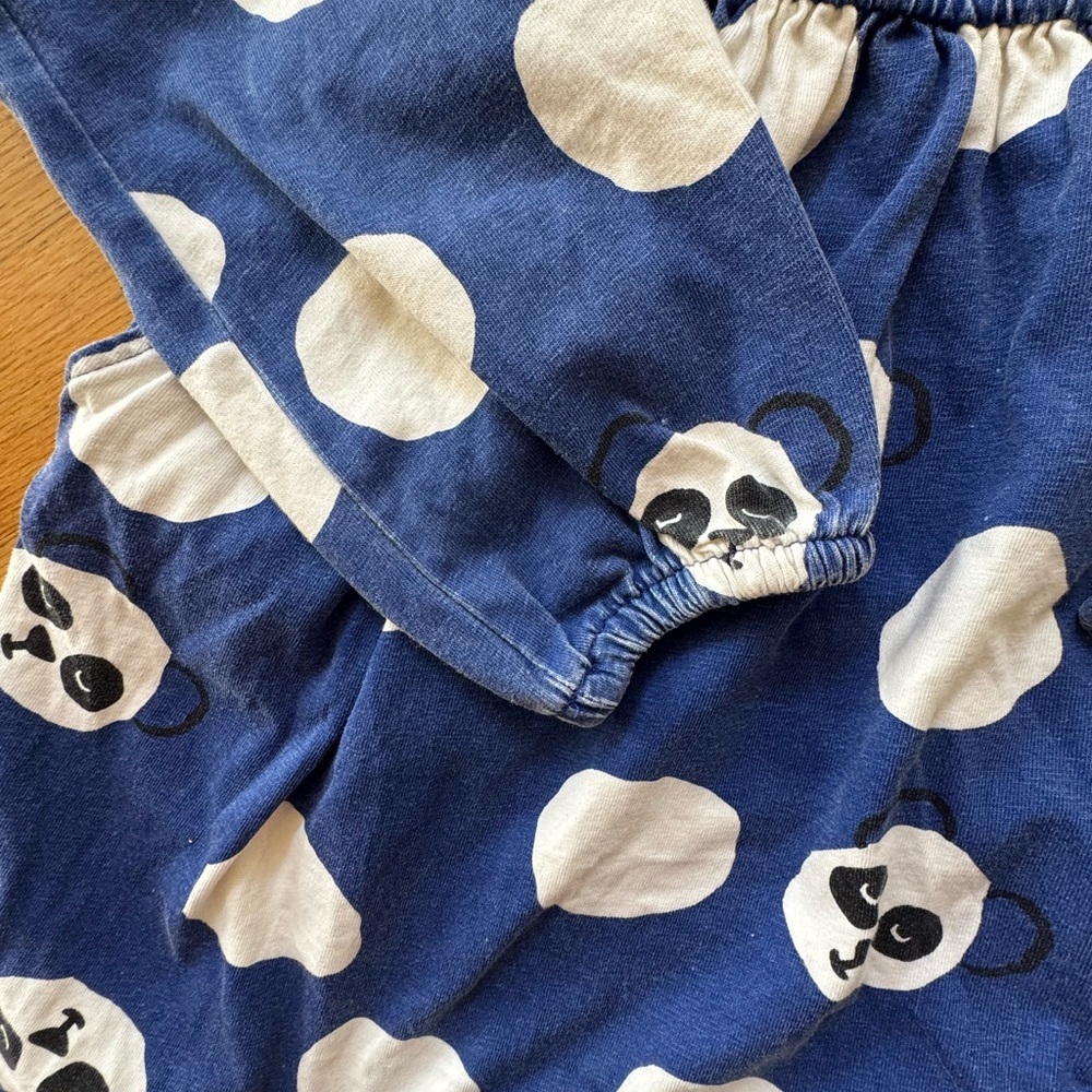 Hanna Andersson Girls Panda Print Play Dress 120 6-7 Blue Long Sleeve Cotton - Picture 4 of 5